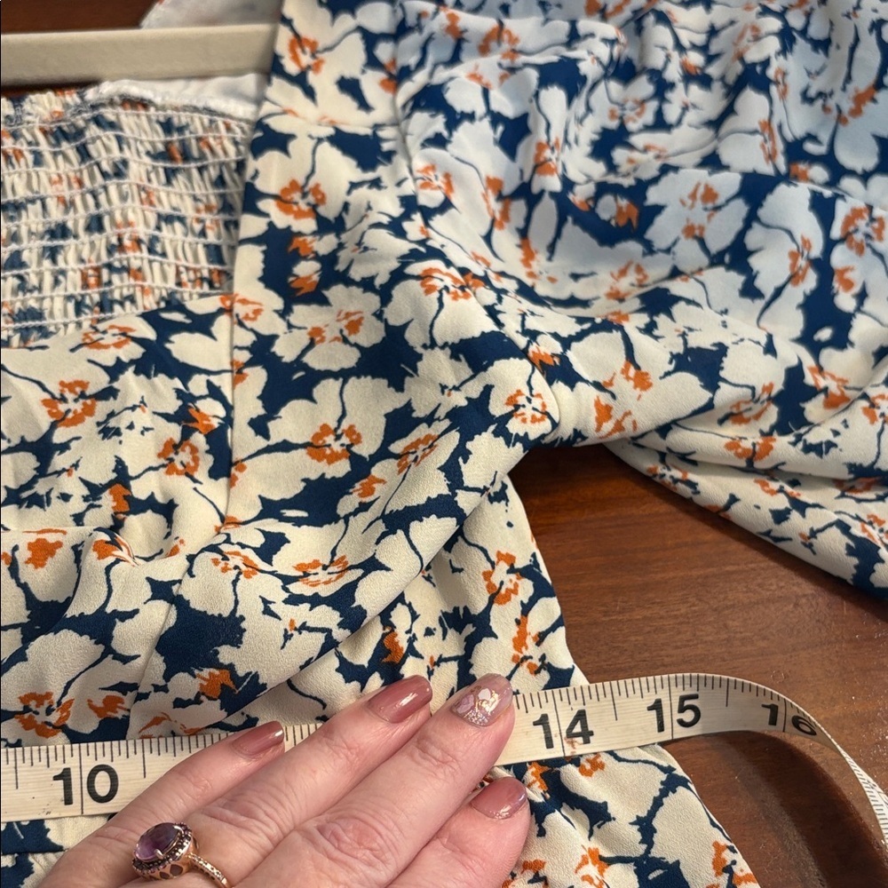 Mittoshop Navy and Orange Floral Blouse small - Picture 5 of 7